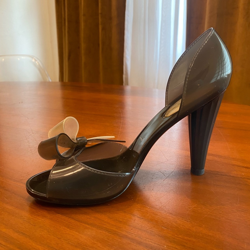 Furla Candy Collection Women's Black Peep-Toe Heels with Bow - Picture 8 of 9